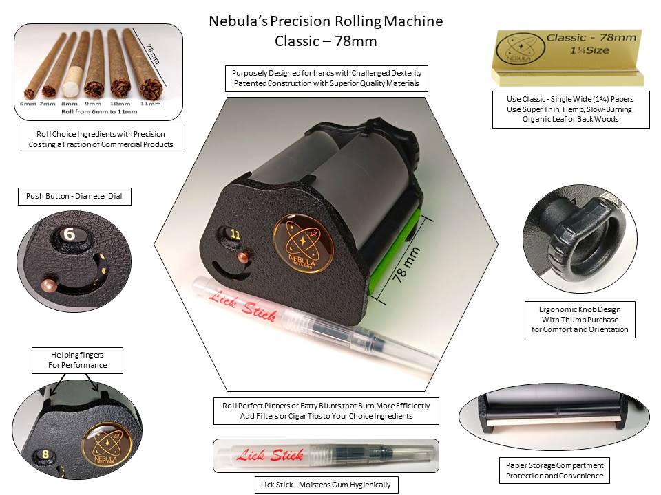 Classic Size - Nebula Rolling Machine for Cigar, Blunt, Joint, Cigarette - 78mm wide
